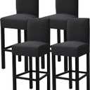 Gollense Bar Stool Covers Set of 4 Stretch Jacquard Barstool Slipcovers Washable Dining Chair Seat Covers with Back Removable Pub Counter Tall Chair Protectors for Kitchen Island Chairs (Black)