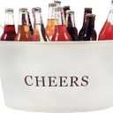 Twine Cheers Beverage Tub, Galvanized Tubs for Entertaining, Drink Buckets for Parties, Large Ice Tub and Gift Basket, Beer Buckets, Cream, 6.3 Gallons Set of 1