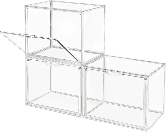 Clear Storage Bin with Lid Box with Magnetic Door 3 Pack