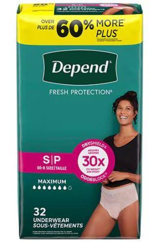Depend Fresh Protection Women's Underwear, Small, 32 Count