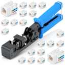 Everest easyJACK - 90 Angled Speed Termination Keystone Tool Set - with 20-Pack of RJ45 Cat6 Keystone Jacks in White (Slim Profile Design) - Time Saver Network Punch Down Tool Cat6