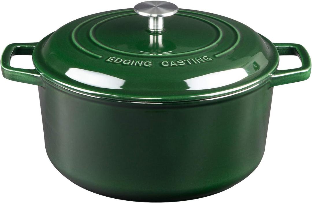 Enameled Cast Iron Dutch Oven Pot With Lid, Dutch Oven for Sourdough Bread Baking Round Pot Dule Handle, 6 Quart, Green