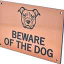 Beware of the Dog Sign (Staffordshire Bull Terrier) - Easy to See Warning, Indoor/Outdoor Notice, Deterrent Sign (Gold/Silver/Copper) (Copper)