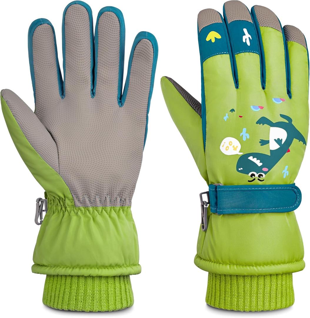 Children Ski Gloves Kids Waterproof Winter Outdoor Snowboard Warm Gloves for Boys Girls (S(7-10Years), green)