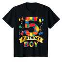 Kids 5rd Birthday Boy 5 Year Old Building Blocks 5th Birthday Boy T-Shirt, S Youth