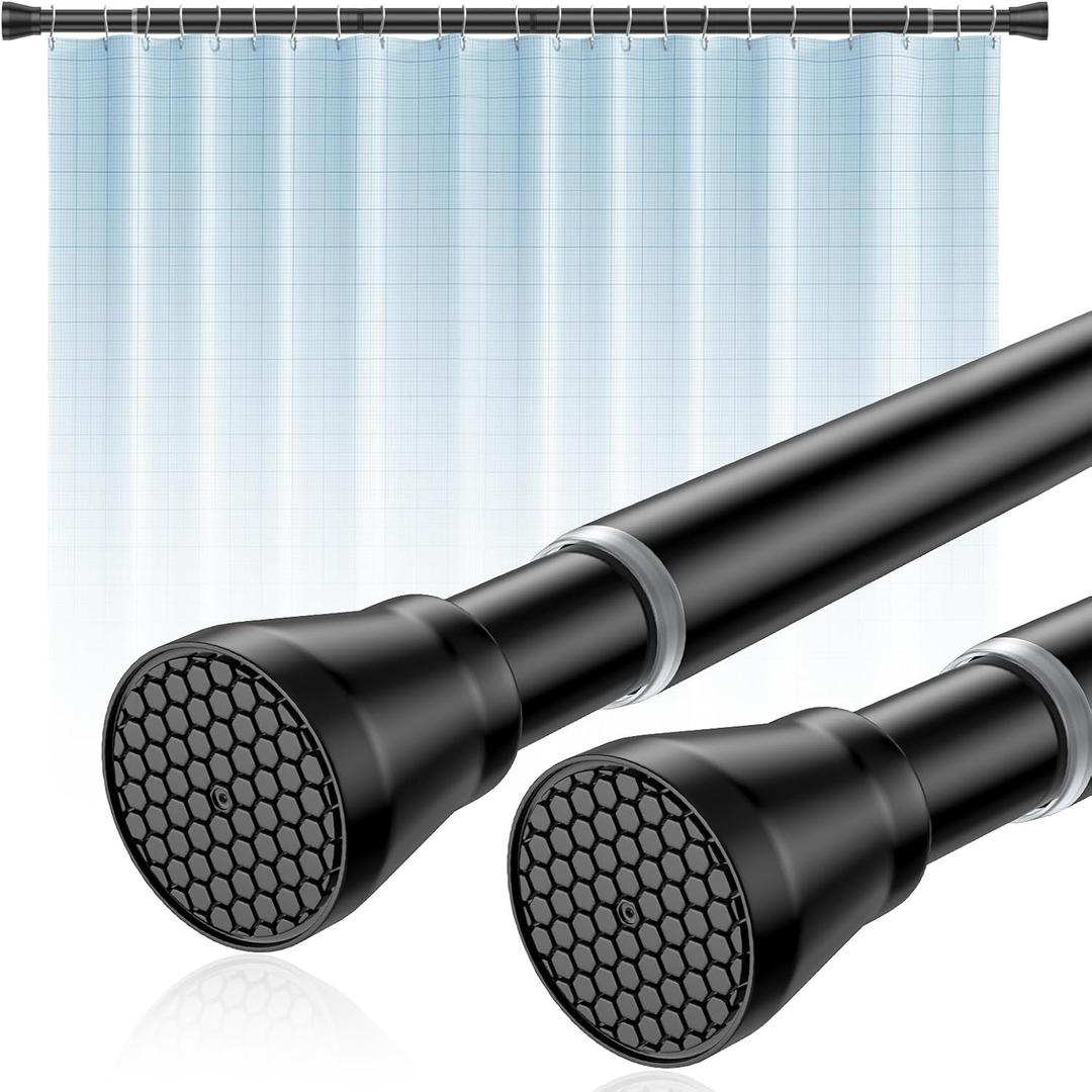Tension Curtain Rod 45-77 Inch 2Pack Black Shower Tension Rod Adjustable Curtain Rods No Drilling Shower Curtain Rods for Bathroom,Doorway,Closets,Windows