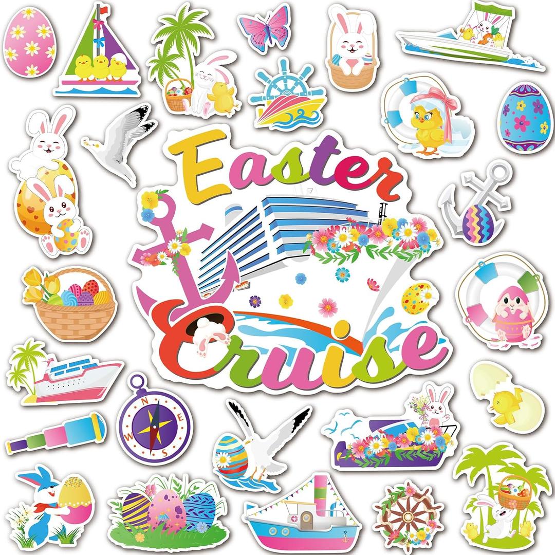 26pcs Easter Cruise Door Magnetic Decorations, Cruise Ship Door Magnetic for Car Fridge Refrigerator Bunnie Eater Eggs Anchor Cabin Stickers Decals Supplies Favors