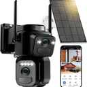 Dual Lens Solar Security Cameras Wireless Outdoor, 5G/2.4G WiFi 6, 360 PTZ Home Security Camera with 6MP Color Night Vision, Motion Detection, Spotlight Siren, 2-Way Audio, Waterproof (Black)