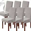 Genina 100% Waterproof Dining Room Chair Covers Set of 6 Stretch Kitchen Chair Covers Parsons Chair Slipcovers for Dining Room Chair Protector Cover, Removable, Washable (Leaf Pattern-Warm Gray)