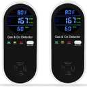 2 Packs Combination Gas & Carbon Monoxide Detector, 4-in-1 Natural Gas Detector & Carbon Monoxide Alarm with Temperature(F) & Humidity,Propane & CO Detector for Home,RV,Apartment