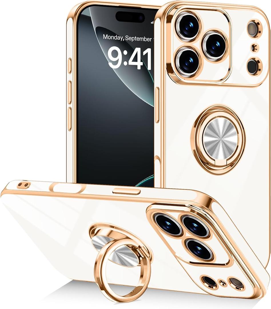Designed for iPhone 17 Pro Case with Ring Stand Slim White