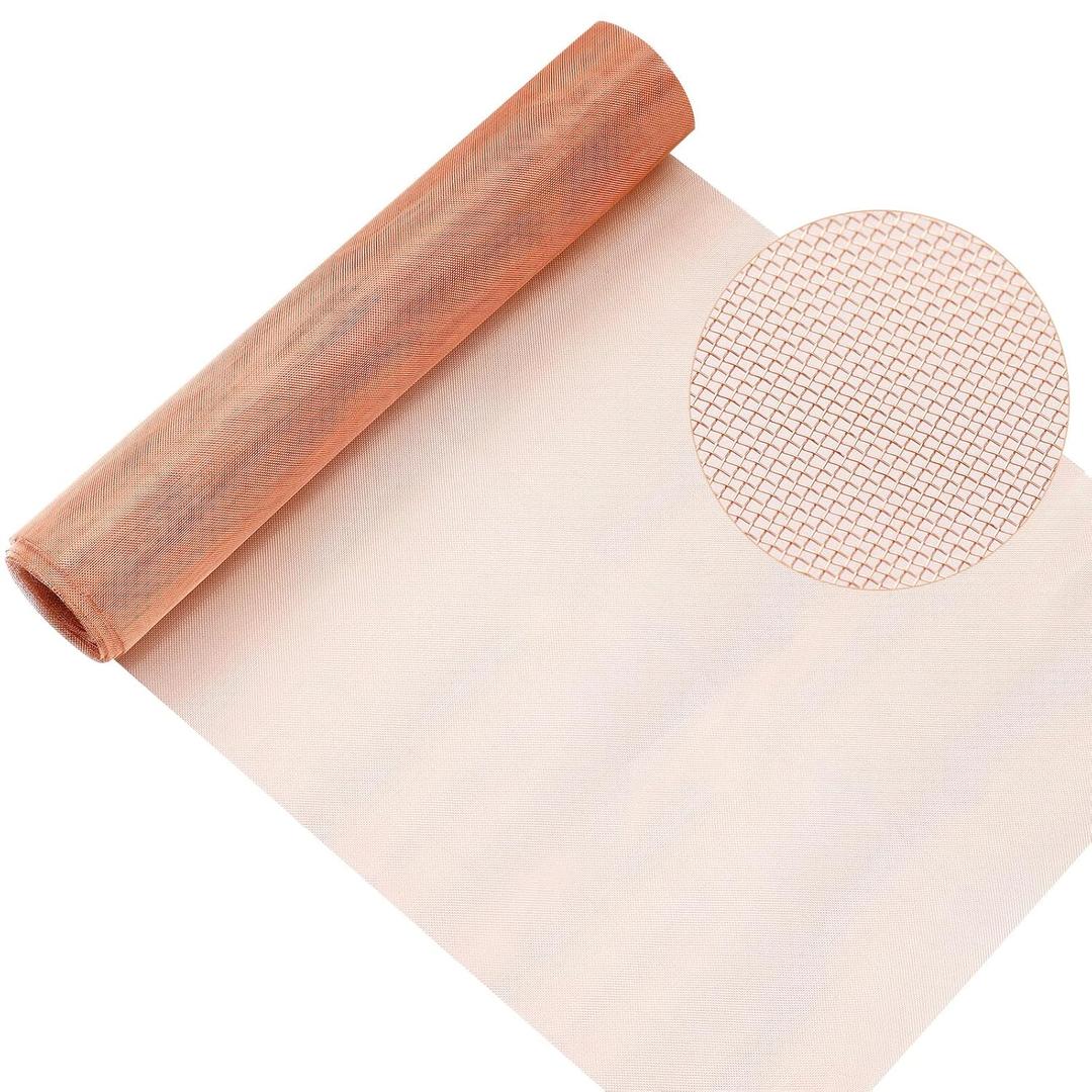 Therwen 12 Inch x 10 ft Copper Mesh Screen 99.9% Pure Copper 40 Mesh Roll Wire Fabric for Grounding Dense Filter Screen Woven Crafts Window Protection