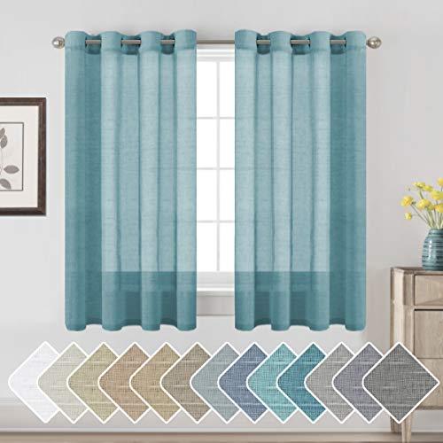 H.VERSAILTEX Linen Curtains Nickel Grommet Natural Linen Semi-Sheer Curtains 2 Panels Privacy Added Premium Soft Rich Material Drapes for Bedroom/Living Room - 52x54 - Inch - Turquoise