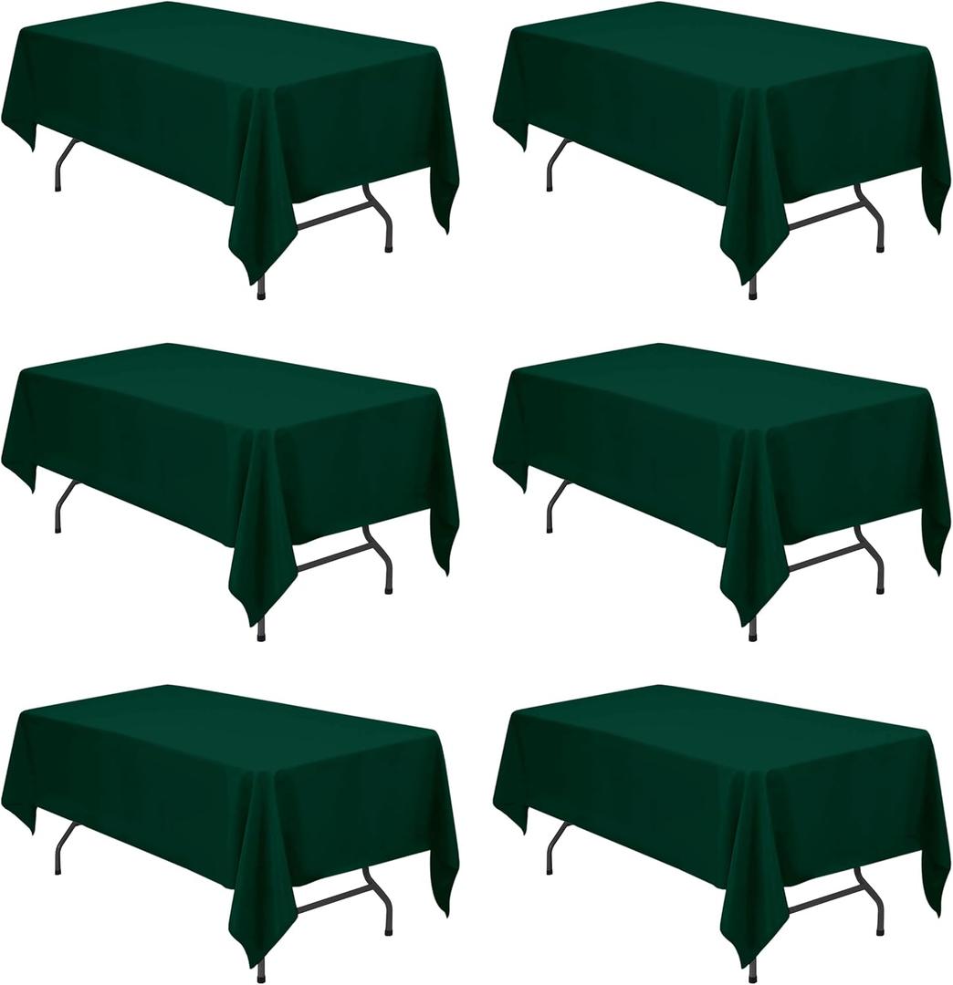 BRILLMAX 6 Pack Hunter Green Tablecloths 60 x 102 Inch for 6ft Rectangle Tables - 150 GSM Polyester Fabric, 15" Standard Drop, Water, Stain & Wrinkle Resistant Cloth Cover for Wedding Dining Buffet