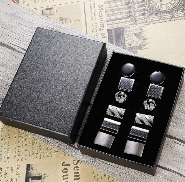 6-Pair Classic Mens Cufflinks for Wedding & Business | Stylish Metal Cufflink Set with Gift Box Packaging