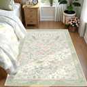 5'x7' Area Rugs Washable,Green Rug for Living Room Bedroom,Large Boho Farmhouse Bohemian Botanical Distressed Oriental Carpet Non Slip,Sage Floral Bird