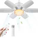 Socket Ceiling Fans with Lights and Remote, Socket Fan Llight, Dimmable LED Ceiling Fan with Lights,3 Colors 2800K-6500K, 1200 Lumens, Small Ceiling Fan for Bedroom, Kitchen, Living Room, Closet