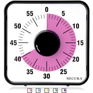 Secura 60-Minute Visual Countdown Timer, 7.5-Inch Oversize Classroom Visual Timer for Kids and Adults, Durable Mechanical Kitchen Timer Clock with Magnetic Backing (Peony Color) 
