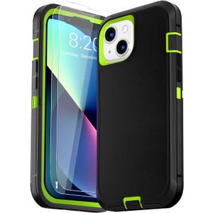 for iPhone 13 Case (6.1"), with 2 Tempered Glass Screen Protector [Heavy Duty Military-Grade Full Body Drop Protection] Shockproof Tough Durable 6.1 InchBlackgreen