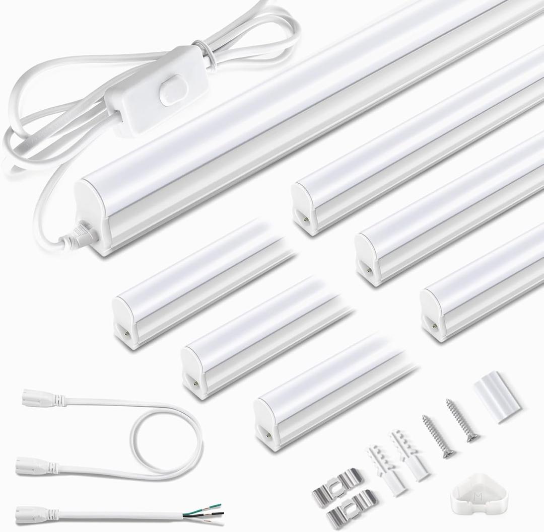 Pak 4FT LED Shop Lights, 2300LM 6500K Cool White, 20W Energy-Saving Super Bright Linkable T5 Ceiling and Under Cabinet Lighting Fixture for Garage, Workshop, Basement, Warehouse, FCC Certified, 6 Pack (4FT 6500K-6 Pack)