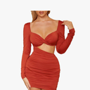 Women's Cut Out Backless Bodycon Mini Dress Long-Sleeved Party Dresses Club Outfits, Large, Brown 