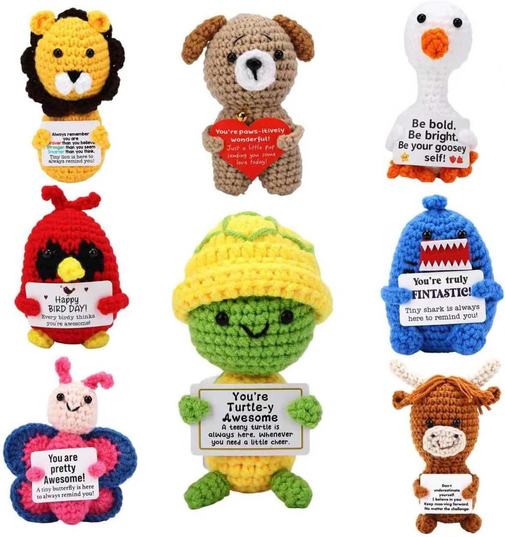 Valentine's Day Gifts for Him Her,Funny Emotional Cheer Up Positive Crochet Animals with Message Card Gifts for Anniversary Wedding, Valentines Gifts for Women Mom Girlfriend Boyfriend Men Husband