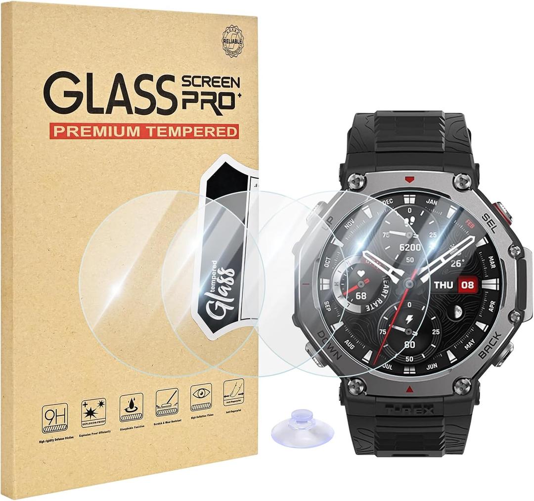 4 Pack Compatible for Amazfit T-Rex 3/3 Pro Screen Protector Clear, 9H Hardness HD Full Coverage Tempered Glass Watch Protective Film for Amazfit T-Rex 3 48mm Screen, Anti-Scratch