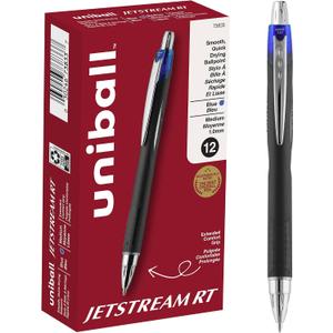 uniball Jetstream RT Retractable Ballpoint Pen, Medium Point (1.0mm), Blue, 12 Pack