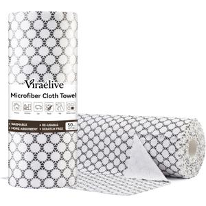 Microfiber Cleaning Cloth Roll, 50 Tear-Away Sheets, Reusable & Washable, Lint-Free, Non-Scratch, Highly Absorbent Cleaning Cloths for Kitchen, Home, Car & Windows, White Waffle, 12 x 12 in