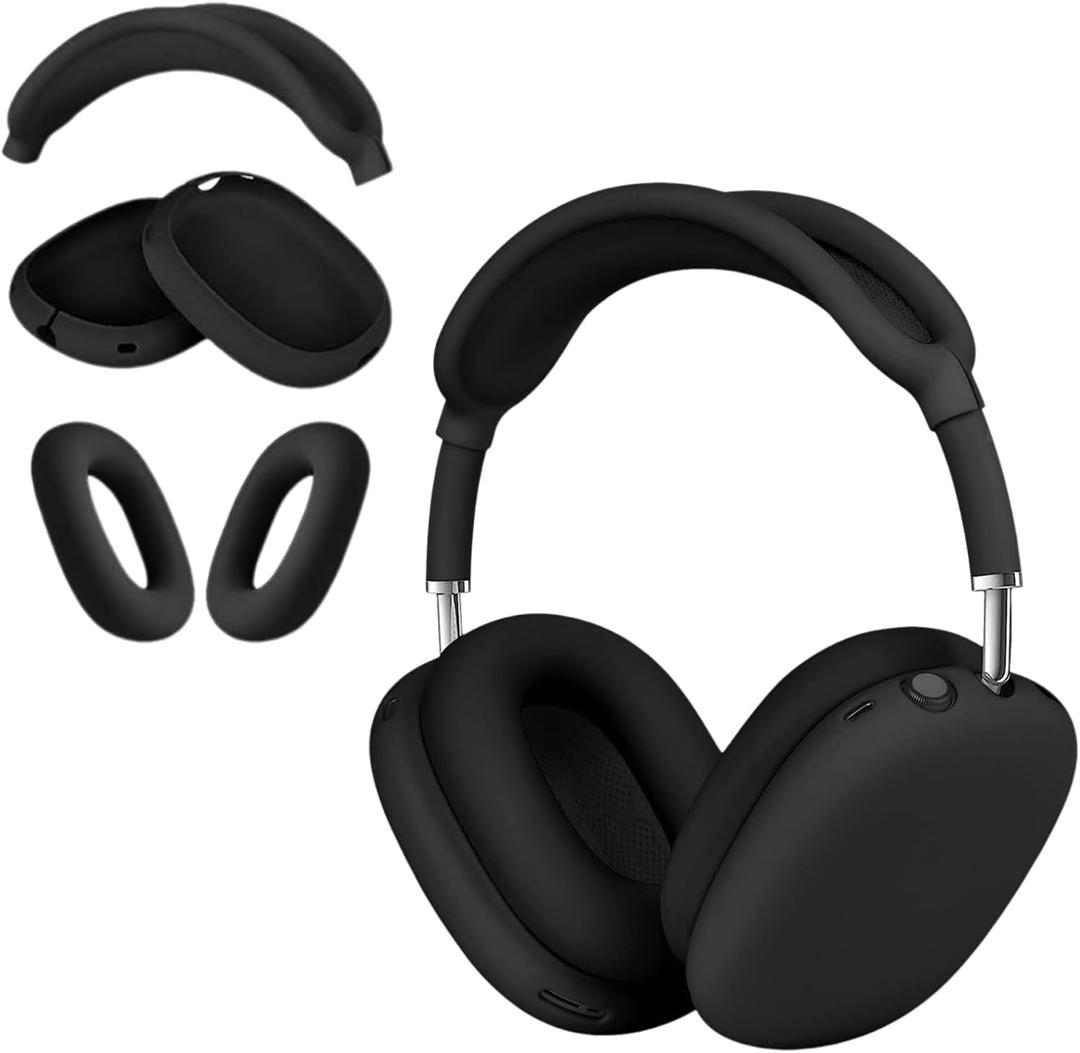 3 in 1 Silicone Case Cover for AirPods Max 2/ AirPods Max Headphones, Anti-Scratch Ear Pad/Ear Cups/Headband for AirPod Max, Accessories Silicone Protector for Apple AirPods Max (Black)