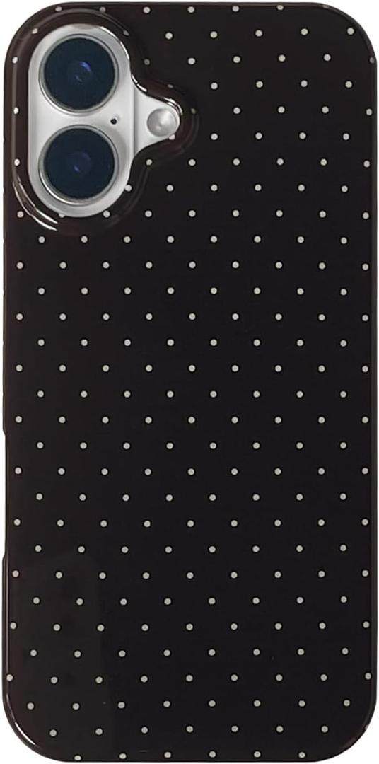 Aesthetic Polka Dot Retro Phone Case for iPhone 16 6.1",Vintage Trendy Unique Simple Pattern Design Elegant Chic Pretty Stylish Protective Girls Women Cases for i16 Black