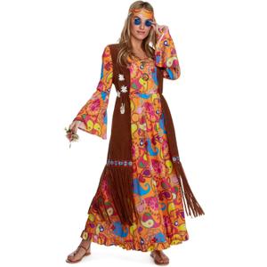 Morph Long Hippie Costume For Women, 70s Hippie Dresses, Retro 60s Style Outfit, Vintage Festival Wear (Medium)