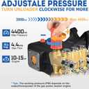 TOOLCY Pressure Washer Pump 3600-4400 PSI Max 4.4 GPM, 1 Inch Shaft Horizontal Triplex Plunger Replacement, Direct Drive with Unloader, 5 Nozzle Tips, M22-14mm Adapter