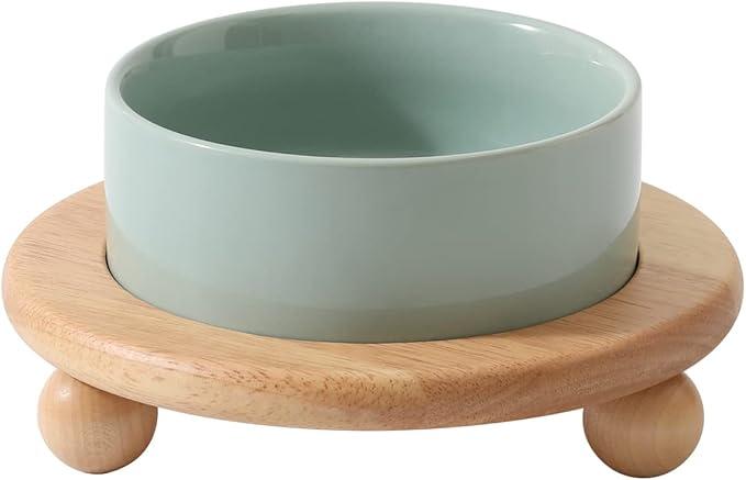 Havniva Ceramic Elevated Cat Food and Water Bowl, Kitty Bowl, Raised Cat Dish, Pet Feeder (5.1 in,1 x Light Green + Stand)