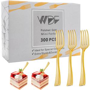 WDF Disposable Plastic Mini Forks 300 Pieces 4 Inches | Mini Gold Forks | Plastic Dessert Forks | Perfect for Small Appetizers and Desserts for Wedding/Party/Birthday