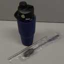 PROBTTL Glass Water Bottles 32 oz, 1 Liter Glass Tumbler, Borosilicate Water Bottle with Straw, Silicone Sleeve, 2 Lids - Handle Spout & Bamboo Straw Lid, Fits Car Cup Holder, (Navy Blue)