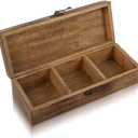 Decorative Wooden Tea Box Storage Chest Organizer Container Holder Rack With 3 Large Storage Compartments For Assorted Variety Of Loose Tea Spices & Herbs Natural Eco Friendly Vintage Rustic Tea Box