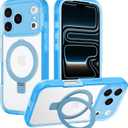 for iPhone 17 Pro Max Case with Magnetic Invisible Stand [Compatible with MagSafe] Military Drop Protection Shockproof Slim Translucent Skin-Touch Case Cover Light Blue