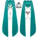 47inch/120cm Long Green Straight Cosplay Wig with 2 Ponytail Peluca Verde Wigs with Bangs for Women Anime Outfit Lolita Wig with Green Pigtails Wigs for Halloween Party Costume+Hair Cap