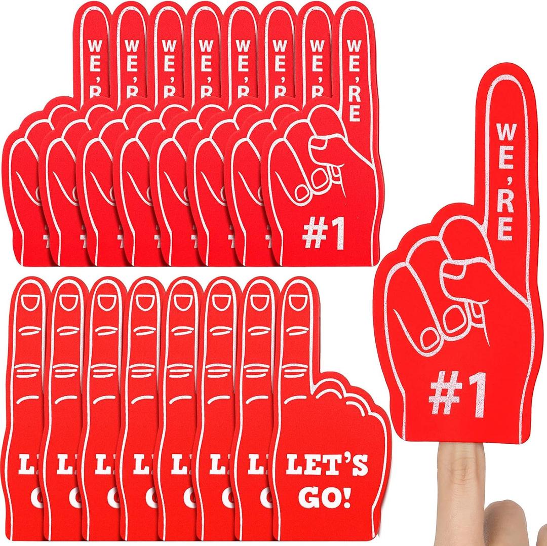Sinmoe 48 Pieces Sport Party Favors Fan Foam Finger Mini #1 Basketball Baseball Football Soccer Team Cheerleader Gifts for Sporting Events Games Birthday Supplies (Red)