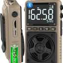 Bluetooth AM FM Shortwave Radio with NOAA Weather Alert,1250mAh Rechargeable Portable Pocket Radio with Best Reception,5W Big Speaker, Digital Tuner and Earphone,Support SD Card and USB Player（Brown）