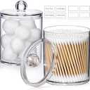 2 Pack Acrylic Qtip Holder Dispenser for Cotton Swabs, Balls, Pads, Floss Picks- Small Clear Plastic Canister Apothecary Jar Set, Bathroom Essentials Accessories Decor, Vanity Makeup Storage Organizer
