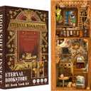 Fsolis Book Nook Kit DIY Miniature House Kit, 3D Wooden Puzzles for Adults, 172 Pieces, Booknook Craft Diorama Bookshelf Insert and Bookends, Gifts for Women Book Lovers(Eternal Bookstore)