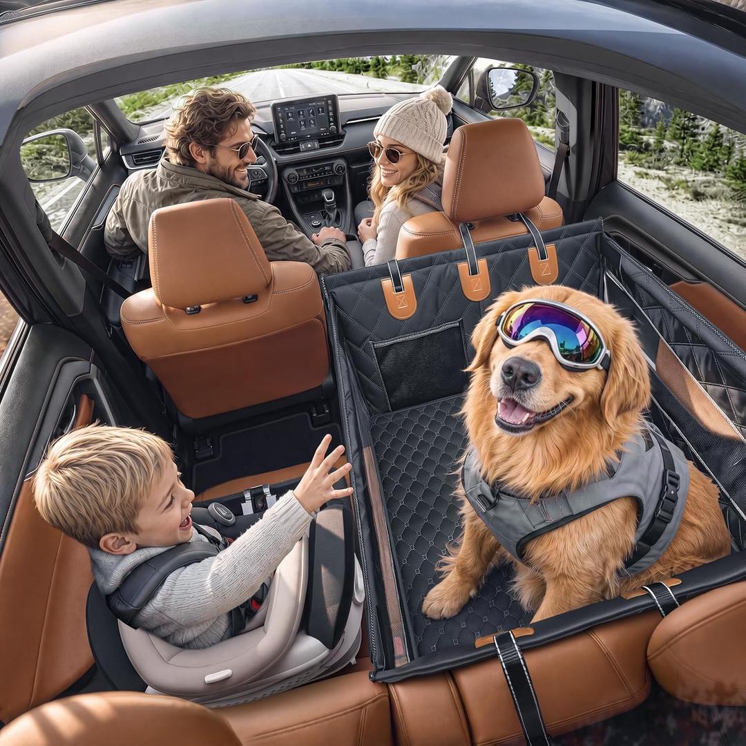 Doglike UNBREAK Hard Bottom Dog Car Seat for Back Seat [Military-Grade Protection], 450LB Ultra-Support Back Seat Extender for Dogs Carseat, Passenger Frinedly Waterproof Pet Carseat XL Size
