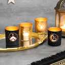 Black and Gold Ramadan Decor Set of 4, Modern Cylinder Glass Tealight Candle Holders, Eid Mubarak Table Decor, Mosque Moon & Star Votive Holders, Elegant Islamic Ramadan Gifts
