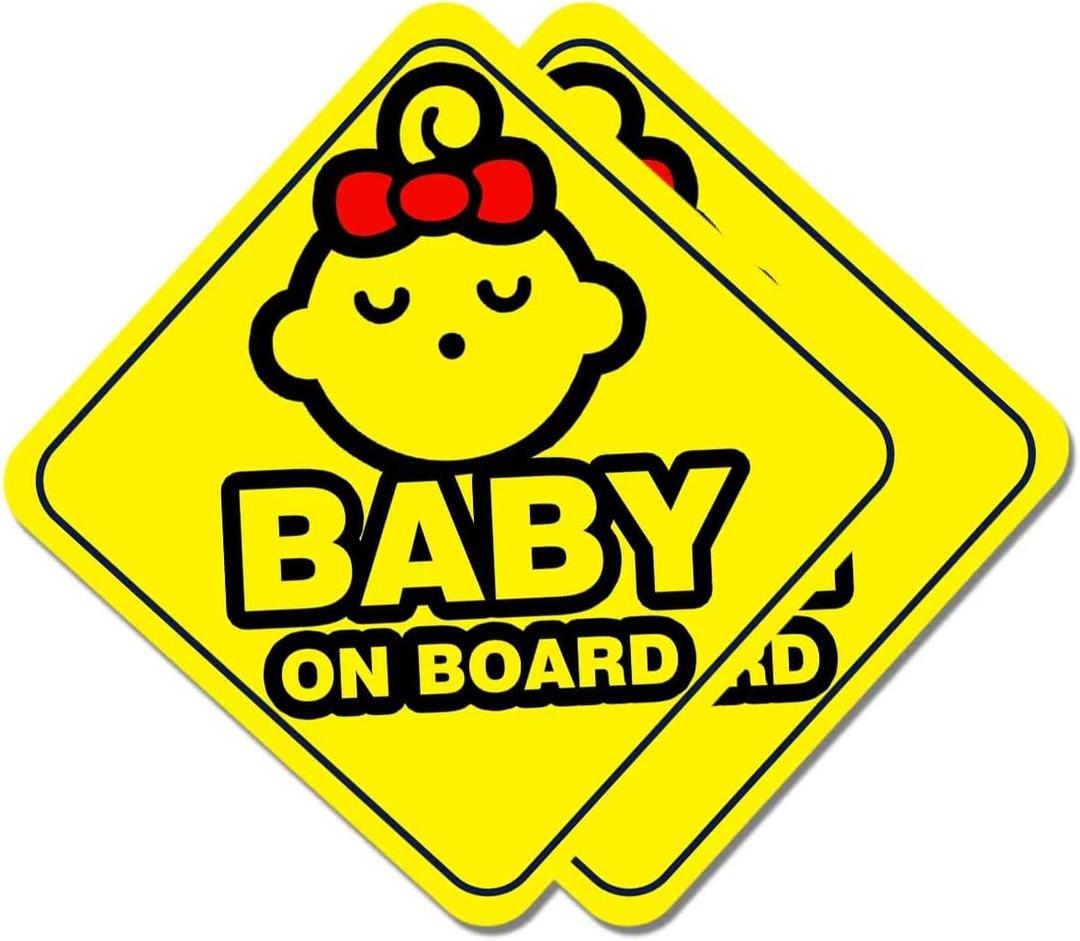 9 x 2-Pack Baby On Board Sign Stickers - Cute & Essential Baby Gift - Bright Yellow, Safety Signs for Car, Truck, Van, Bumper - 5"x5" (Quiet baby-G)