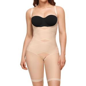 Nebility Women's Full Body Shapewear Bodysuit - Open Bust Shapewear Tummy Control Faja Body Shaper Seamless Girdle (Large, Beige)