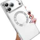 KANGHAR Case Compatible with iPhone 17 Pro Max Case Magnetic Clear with Camera Lens Protector[Compatible with MagSafe] Luxury Cute Plating Design Full-Body Shockproof Rectangle Protection Cover Sliver