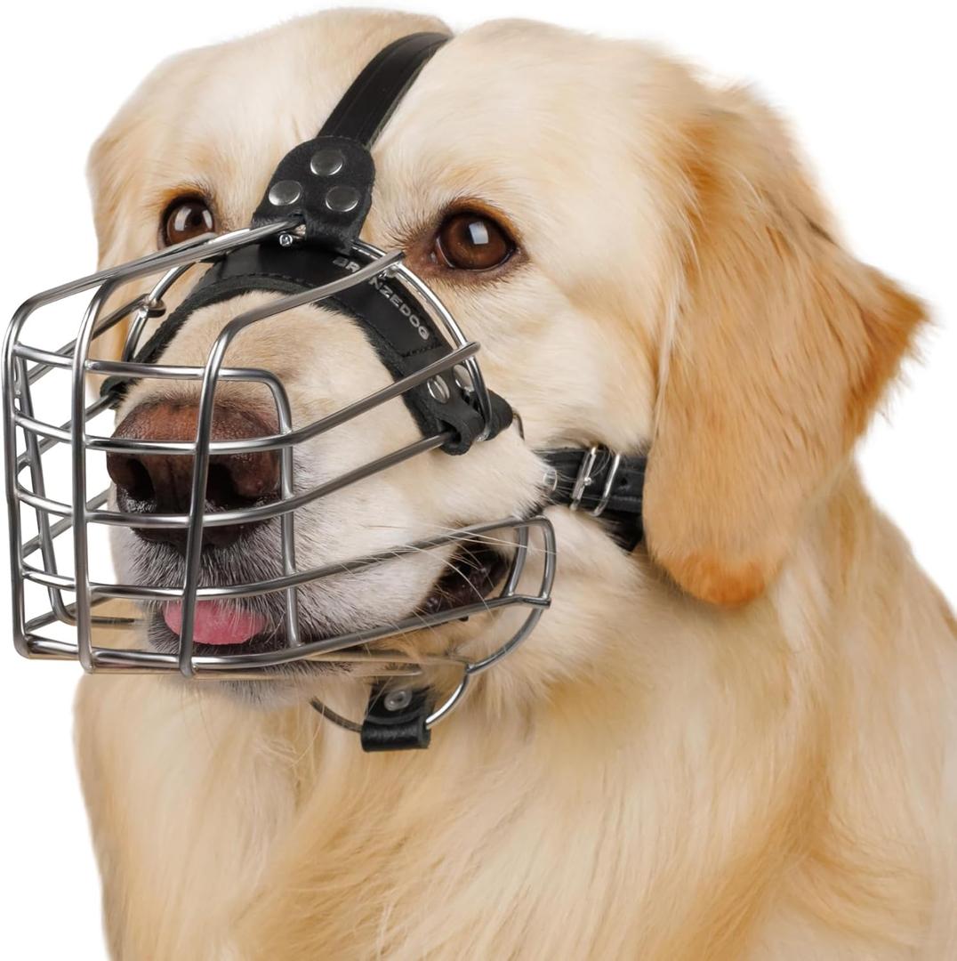 BRONZEDOG Wire Basket Dog Muzzle, Breathable Metal Mask for Small, Medium & Large Dogs, Adjustable & Padded, Training & Behavior Support (Size 5) (Belgian Malinois & Golden Retriever)