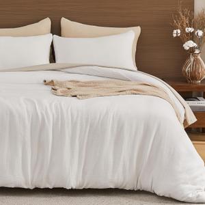 EMME Muslin Cotton Duvet Cover Set Cream White Twin Size Linen Like Soft Breathable Lightweight Summer Comforter Cover Set with Zipper Closure (Cream White, Twin, 68"x90")